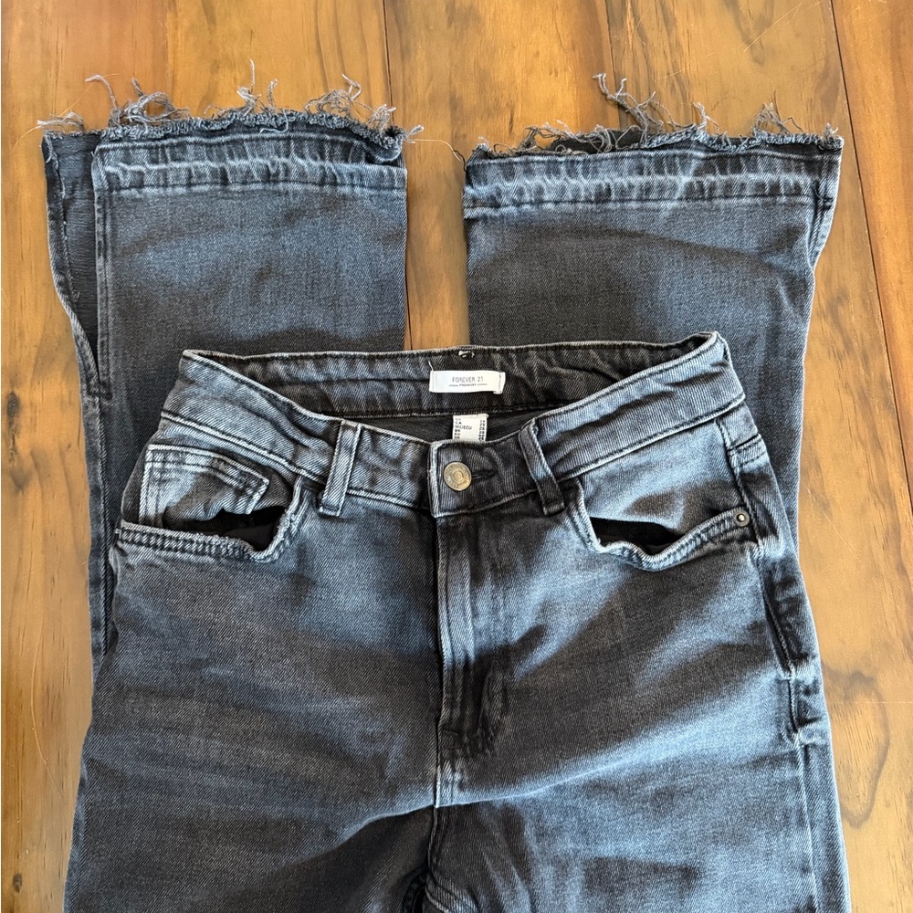 Forever 21 Black Frayed Hem Boot Cut Jeans